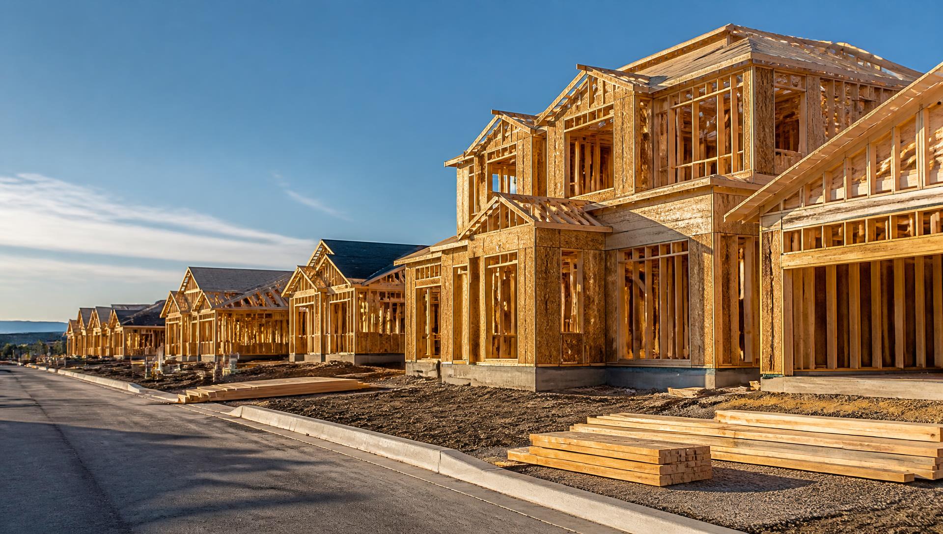 New single-family homes under construction in a residential community